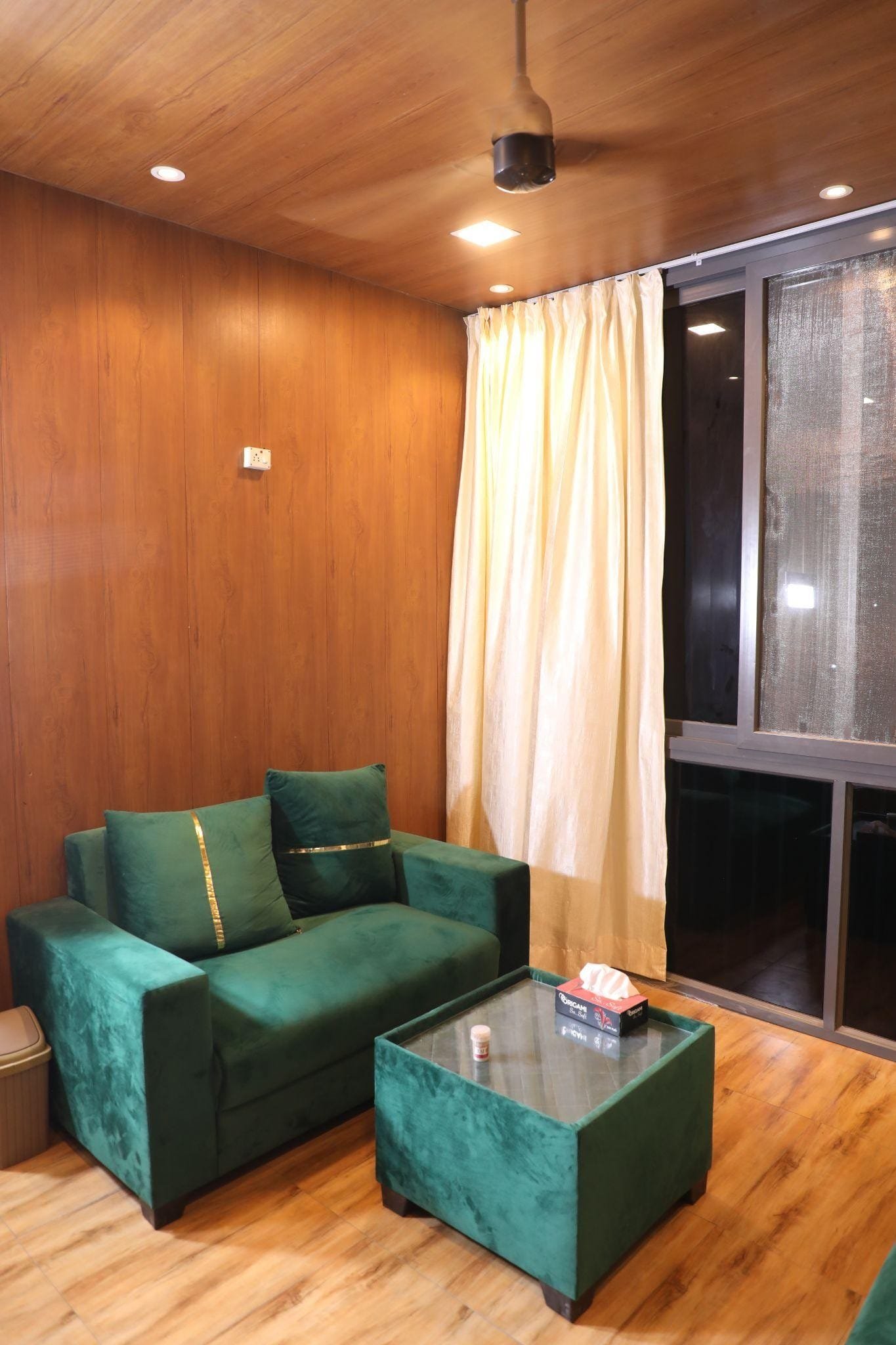 Interior of a TEXO wooden prefab cabin